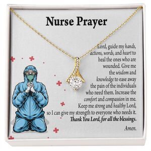 Nurse Prayer Necklace Ribbon Necklace Gold Tone Standard Box